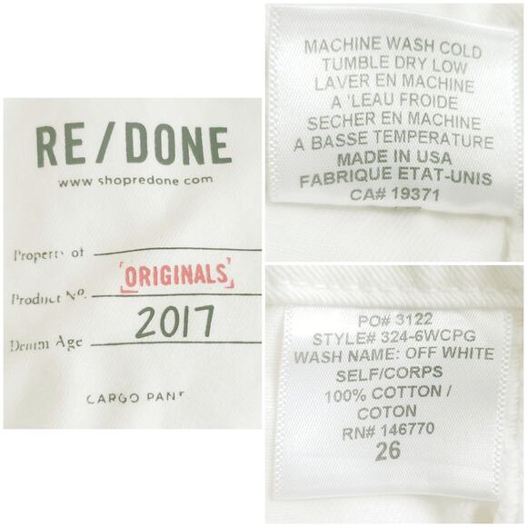 RE/DONE Originals casual cargo utility pants jeans in off white Size 26 - Picture 11 of 12